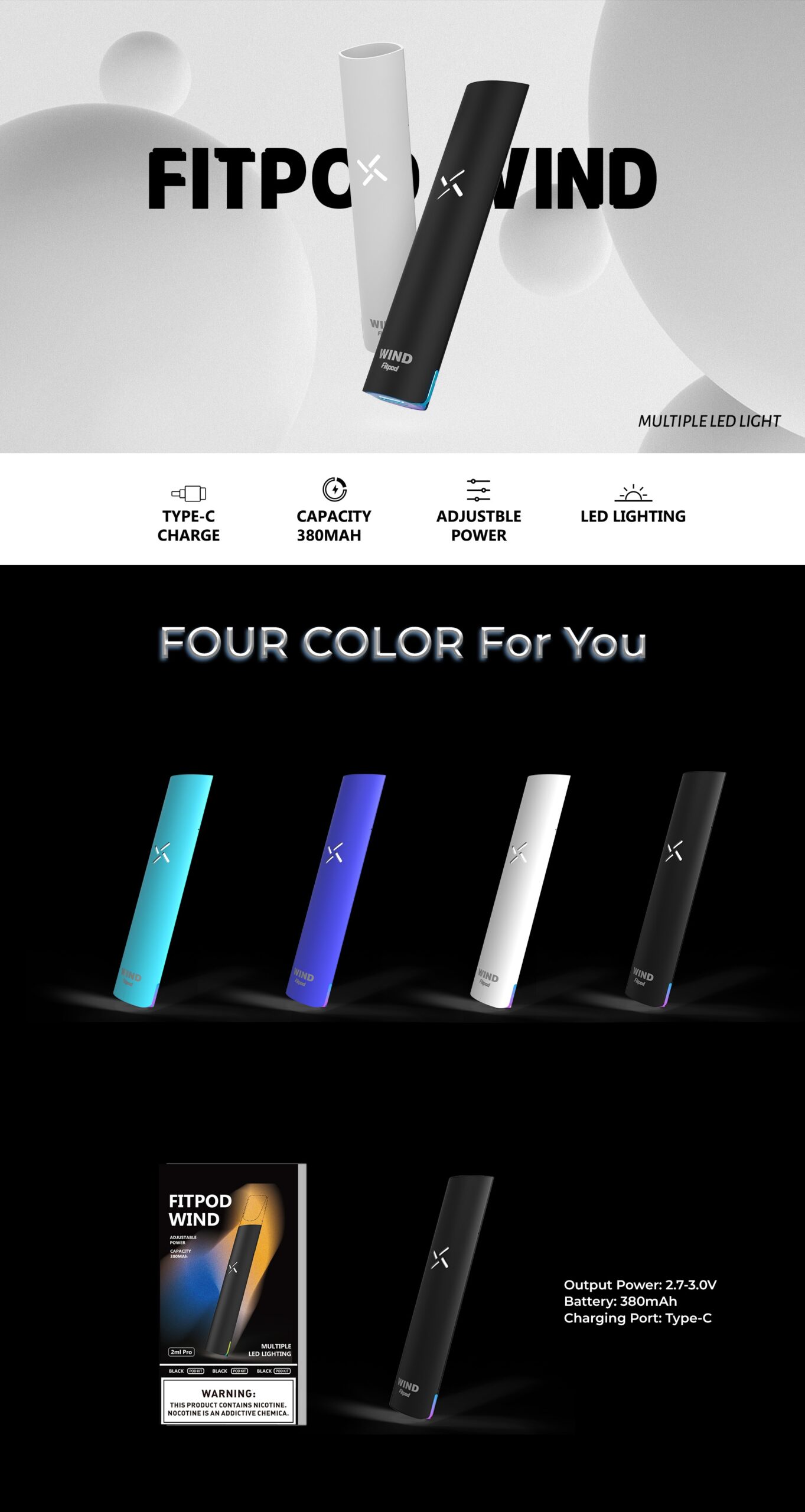 Fitpod Wind氣流桿一代可調壓主機(通用RELX一代 SP2 LANA)
